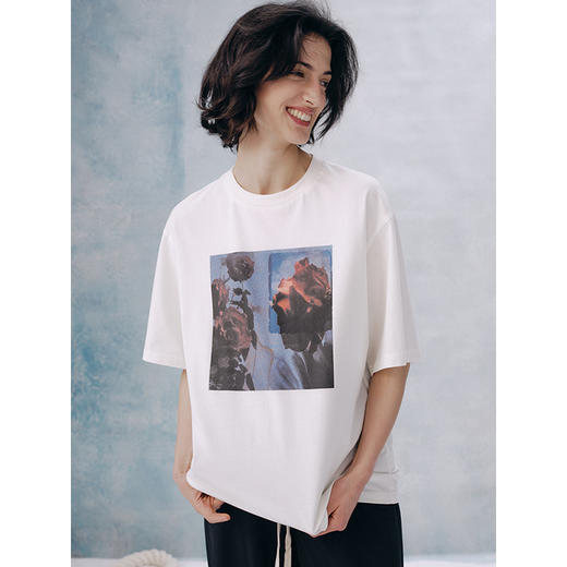 UMILAB【热烈】100%棉数码直喷原创印花宽松廓型短袖T恤夏女T725M 商品图3