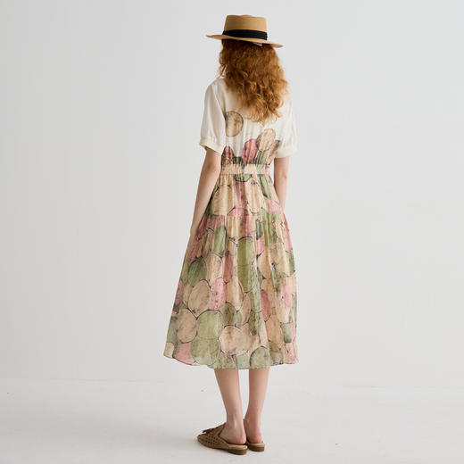 谜底连衣裙短袖女2025夏新品复古风度假印花合身X型长裙252ML0611 商品图2