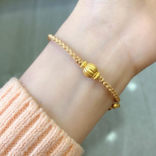 【限时7.5折】【定价黄金】足金 无氰5D硬金空心万事不难南瓜珠转运金珠编织绳调节手链成品手串（成人及小孩均可佩戴）(AA5DSC00081) 商品图2