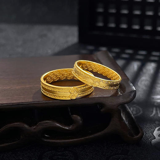 【限时克减128元】足金999.9 #婚庆 #情侣日常 古法实心活口戒指圈戒藏式十字金刚杵回纹如意情侣戒对戒/对(GFQLJ00062)（预售产品下单后不退款不退货不换货不补差价） 商品图1