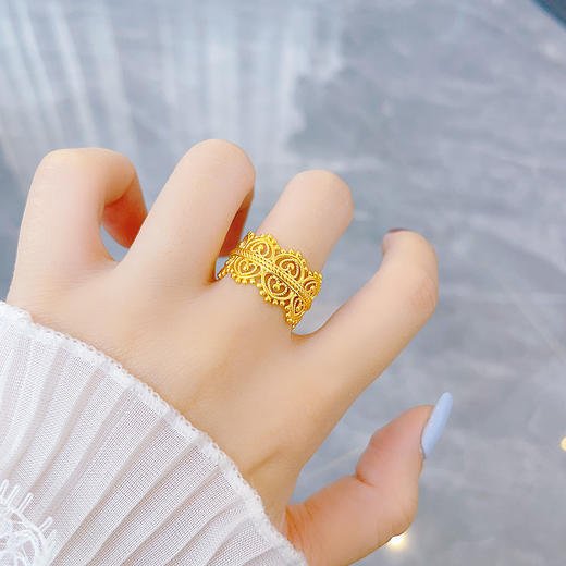 【限时克减150元】足金999 #皇冠 古法镂空固口戒指皇冠花丝戒指圈戒(YQGFJZ00051)预售产品下单后不退款不退货不换货不补差价 商品图0