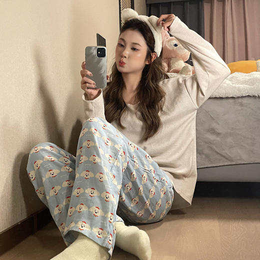 【家居裤必备，直筒裤型修身显瘦】睡裤女春秋季新款 白波点腊肠狗可爱家居裤 宽松柔软直筒遛弯裤-QQ 商品图8