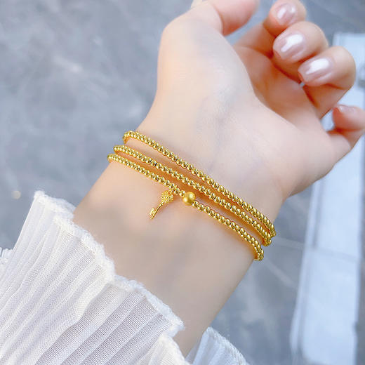 【限时克减150元】足金 #超轻 #电商超轻 3D硬金空心心想事成钥匙吊饰三圈幸运手串弹力绳成品手串（珠约2.1mm)(AK3DSC00017)预售产品下单后不退款不退货不换货不补差价 商品图0