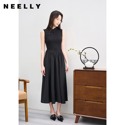 NEELLY纳俪商场同款夏新款新中式国风无袖连衣裙女盘扣高级感长裙N25044Y04585 商品图0