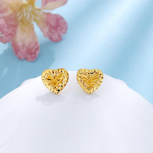 【限时克减150元】足金999 5G绕线镂空心心相印爱心心形耳饰耳钉(BE5GES00015)（预售产品下单后不退款不退货不换货不补差价） 商品图0