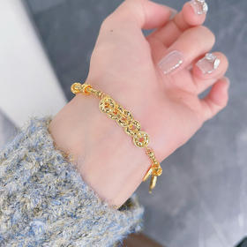 【限时克减128元】足金999#碎碎冰 #招财进宝 5G黄金碎闪金招财铜钱造型金币手链光芒闪耀暴富方牌吊饰金币跑环AB调节手链(AE5GSL00189)预售产品下单后不退款不退货不换货不补差价