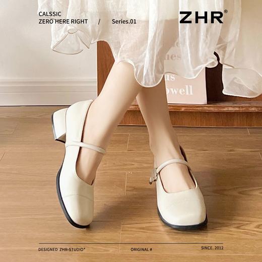 ZHR复古增高单鞋2025新款白色一字法式气质浅口玛丽方头珍鞋皮鞋 商品图7