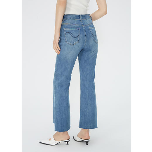 NEELLY纳俪商场同款夏季新款高腰微喇牛仔裤女蓝色显瘦不规则长裤N25044H04569 商品图3