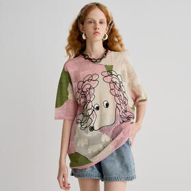 谜底针织衫短袖女2025夏季新品复古文艺大廓形H型长毛衣252MZ0876