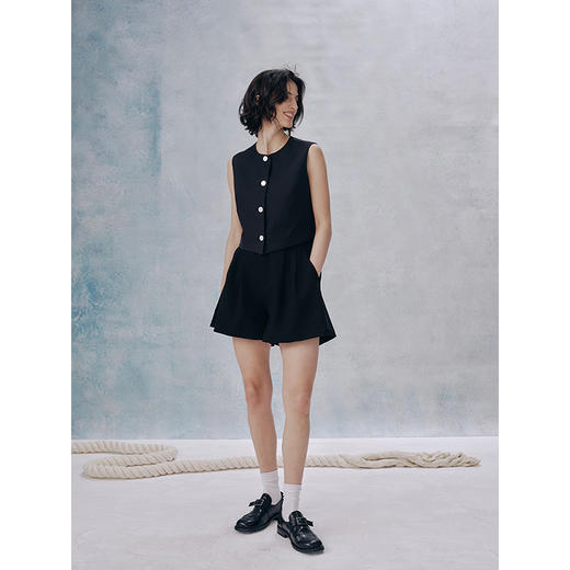 UMILAB【甜酷】挺阔K皱斜纹肌理短款马甲/半松紧腰A型半裙H1263M 商品图4