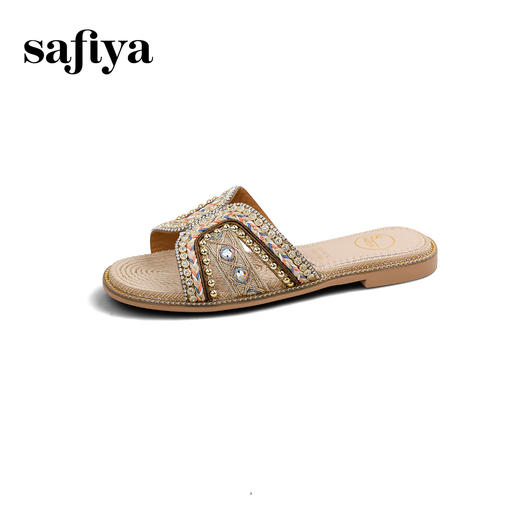 Safiya/索菲娅2025民族风沙滩度假外穿圆头休闲百搭平底拖鞋SFD2110354 商品图6
