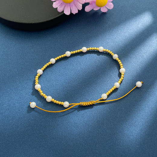 【限时7.5折】【定价黄金】足金 #电商超轻 无氰5D硬金转运圆珠光珠间淡水珍珠编织绳调节成品手串(RFXJB0078-304)【补手工费可以换新的绳子】（预售产品下单后不退款不退货不换货不补差价） 商品图1