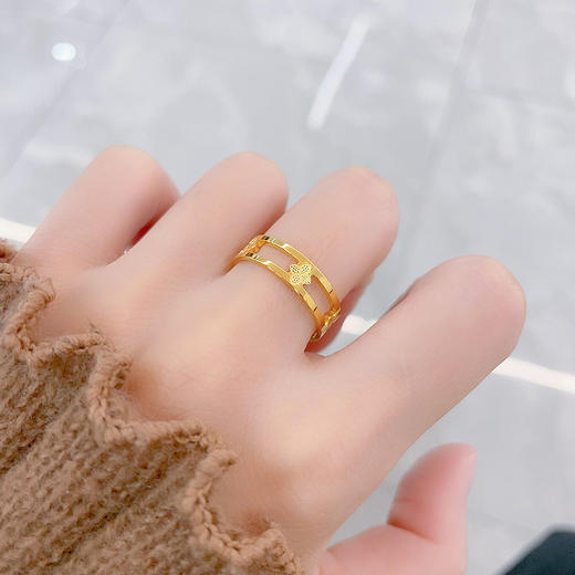 【限时克减150元】足金999 5G黄金镂空镜面金四叶草固口圈戒(BN5GJZ00001)预售产品下单后不退款不退货不换货不补差价 商品图0