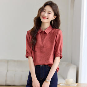 ML-2761法式气质短袖雪纺衬衫女2025夏装休闲polo领衬衣小个子好看上衣