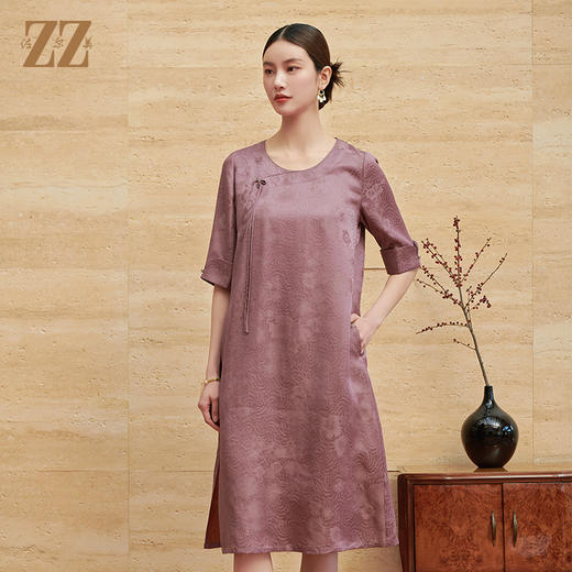 佐尔美夏季新款新中式国风时尚气质桑蚕丝连衣裙女M42LS56 商品图1