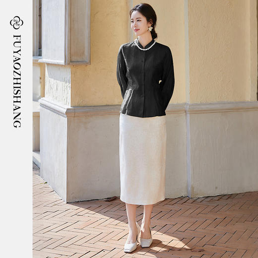 FUYAO扶摇 黑色立领衬衫女2025年夏新款时尚天丝衬衣优雅显瘦小衫 商品图4