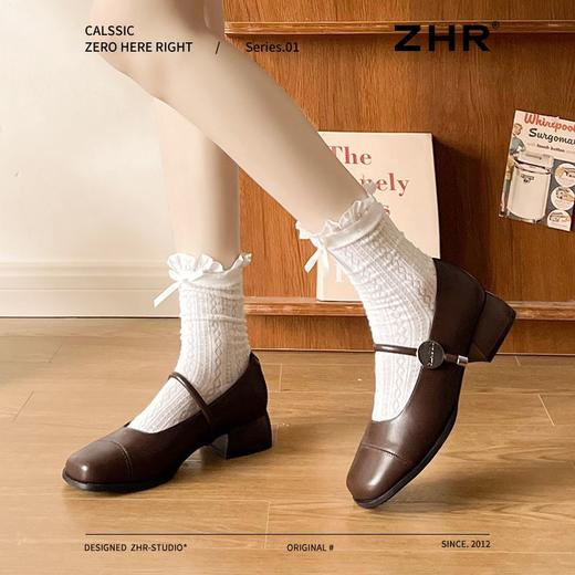 ZHR复古增高单鞋2025新款白色一字法式气质浅口玛丽方头珍鞋皮鞋 商品图9