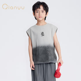 笛莎千与2025夏新款男童时尚潮酷渐变无袖T恤