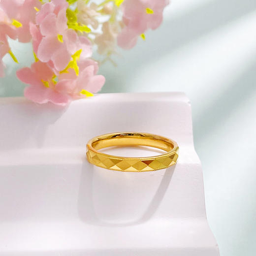 【限时克减150元】足金999 #CNC #固口戒指 5G黄金空心菱形刻面戒指固口圈戒（面宽约2.6-3mm）(BE5GJZ00157)（预售产品下单后不退款不退货不换货不补差价） 商品图1