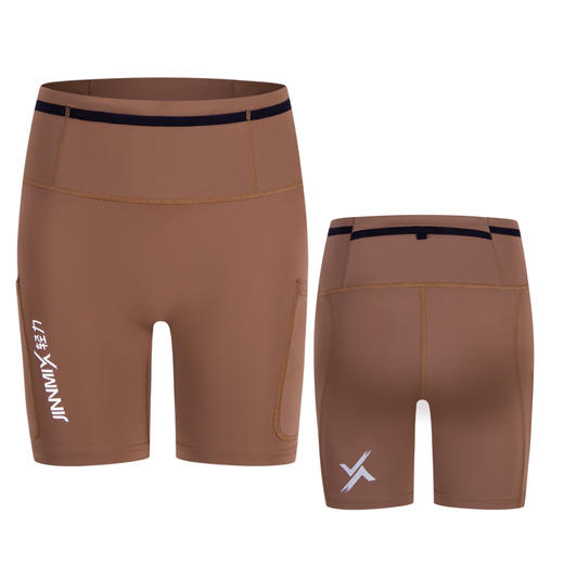 3分腰包侧包一圈仓袋紧身高弹短裤男女深咖 商品图7