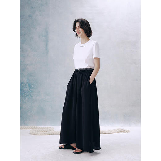 UMILAB【夜曲】垂顺抗皱懒人穿搭松紧腰藏肉显瘦百搭半裙D789M 商品图3