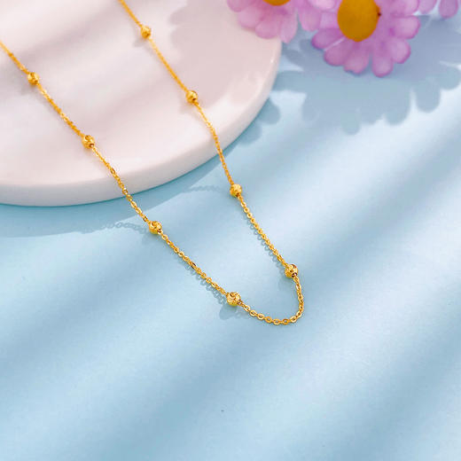 【限时克减150元】足金999 5G黄金月牙珠十字项链不可调节机织项链（面宽约2.2-2.6mm)(BJ5GXL00108)预售产品下单后不退款不退货不换货不补差价 商品图1