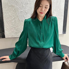 洛诗琳45321春夏新款设计感绑带式纯色真丝领结衬衫女22255