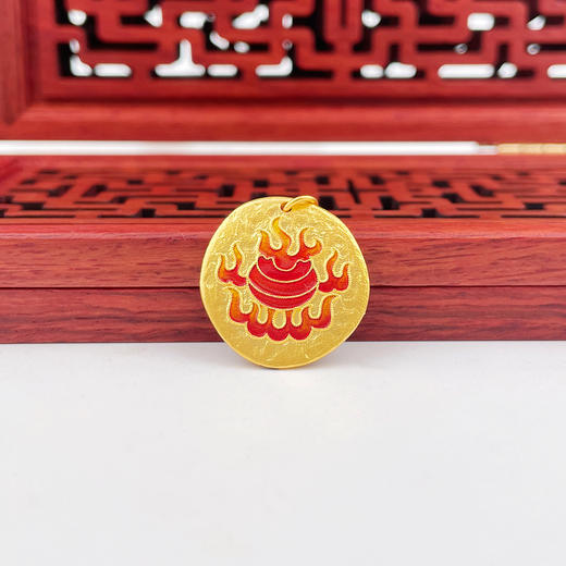 【限时克减150元】足金 古法实心低温珐琅如意圆牌吊坠黄财神手串配件Diy手串配饰(AMGFSC01334)(预售产品下单后不退款不退货不换货不补差价 商品图1