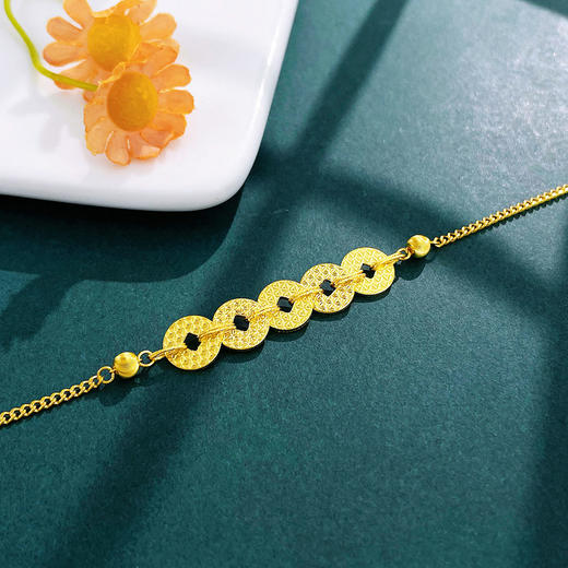 【限时克减150元】足金999.9 #CNC #碎碎冰 【精品】万足镂空碎碎冰五铜钱造型金币猫眼珠调节手链(AWWSL00204)（预售产品下单后不退款不退货不换货不补差价） 商品图3