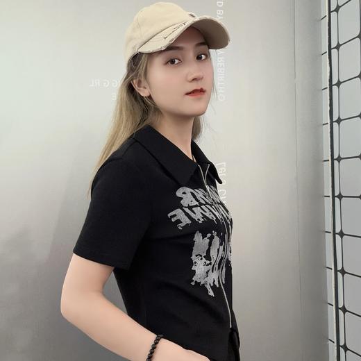 MC翻领大印花拉链短袖小衫50328（黑）夏季252140130321 商品图2