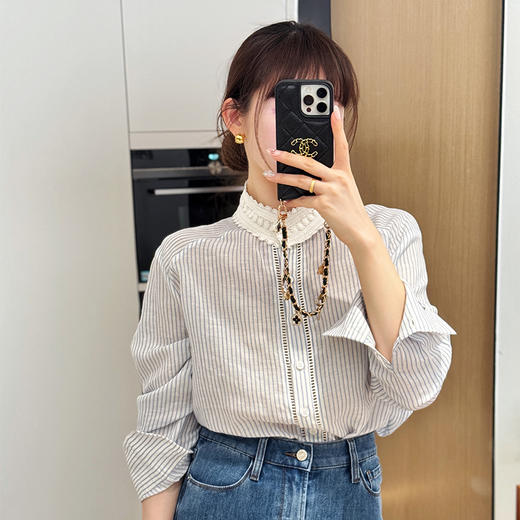 良木礼条纹花边领口衬衫（66203） 商品图1