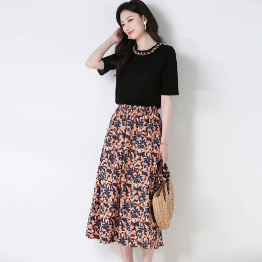 【高货sh】全新升级【铂金会员165/天猫219/差价54】(51158) 洛诗琳25夏季纯棉印花大摆半身裙松紧腰中长款遮胯碎花裙 商品图0