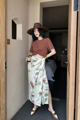 L.Fleuri 圆领短袖晕染半裙套装 18070