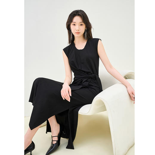 NEELLY纳俪商场同款夏季新款法式优雅收腰连衣裙女套头开叉长裙N25044Y04587 商品图1