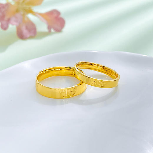 【限时克减128元】足金999.9 #情侣日常 #婚庆 【精品】实心活口戒指喜结连理双喜情侣戒婚嫁婚庆对戒/对(AVQLJ00006)预售产品下单后不退款不退货不换货不补差价 商品图2