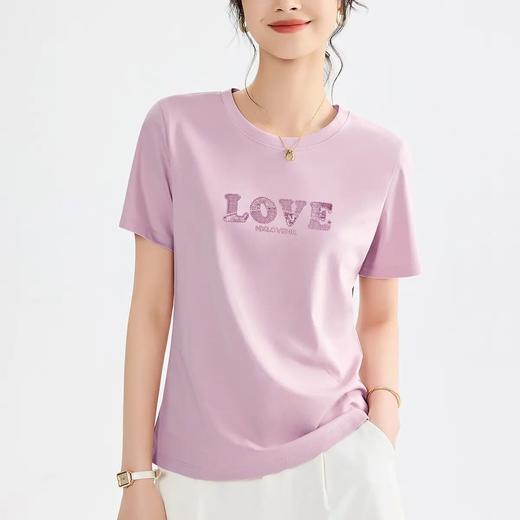 【自】全新升级【铂金会员100/天猫129/差价29】(04830) 洛诗琳新款立体字母刺绣丝光棉t恤夏季修身圆领短袖气质上衣 商品图2