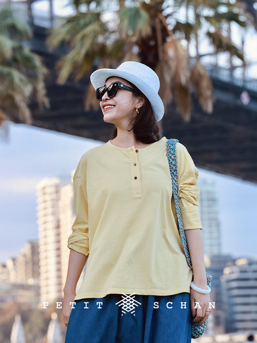 PETIT SCHAN小闪 CLO#788 Fading Island 褪色岛屿 棉麻亨利领水洗做旧长袖T恤 商品图1