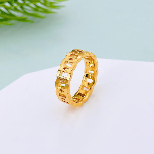 【限时克减150元】足金 无氰5D硬金固口戒指镂空锁链戒指几何环环相扣链条圈戒(AU5DJZ00035)（预售产品下单后不退款不退货不换货不补差 商品图0