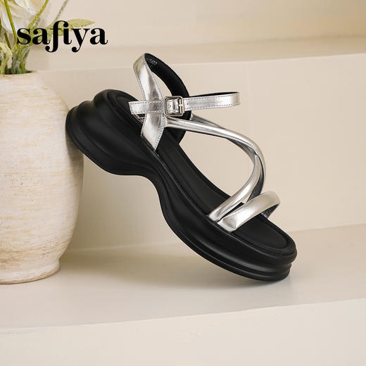 Safiya/索菲娅2025甜酷奶芙·轻便增高百搭露趾厚底松糕罗马凉鞋SFD2115407 商品图9
