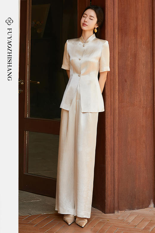 FUYAO扶摇「生存美学」西装套装女2025夏季三醋酸缎面垂感高级感 商品图0