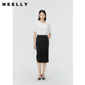 NEELLY纳俪商场同款夏季新款高腰直筒显瘦一步裙女法式高级感半裙N25044E04577