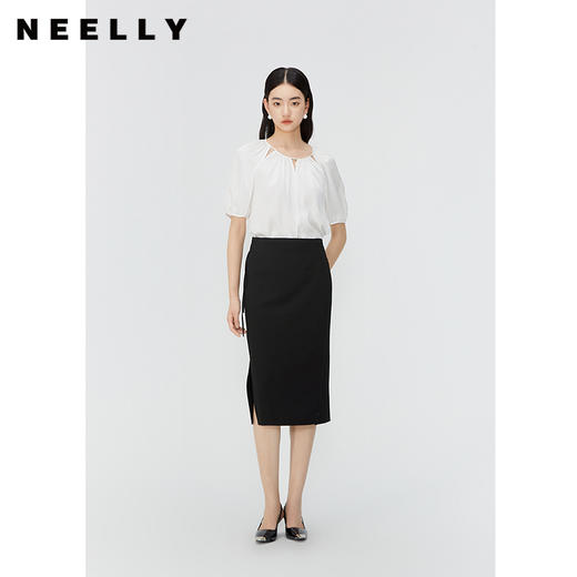 NEELLY纳俪商场同款夏季新款高腰直筒显瘦一步裙女法式高级感半裙N25044E04577 商品图0