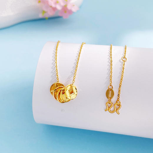 【限时克减150元】足金999.9 #招财进宝 【精品】镂空方孔金币仿五帝币铜钱造型调节套链(AWWTL00220)（预售产品下单后不退款不退货不换货不补差价 商品图1