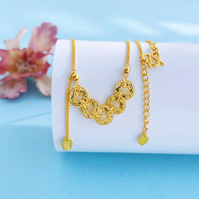 【限时克减150元】足金999 #招财纳福 #碎碎冰 古法实心碎碎金方孔金币仿碎碎冰五帝币流苏调节套链(YQGFTL00103)预售产品下单后不退款不退货不换货不补差价