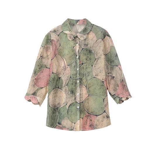 谜底衬衫分袖女2025夏款复古风通勤原创印花宽松H型衬衣252MC0622 商品图4