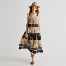 谜底连衣裙无袖2025夏新品复古风度假欧根纱A型长吊带裙252ML0642