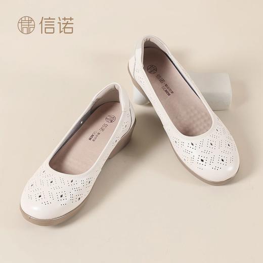 信诺真皮妈妈鞋2025夏季软底镂空洞洞鞋中老年平底女凉鞋舒适女鞋5C8565-026 商品图5