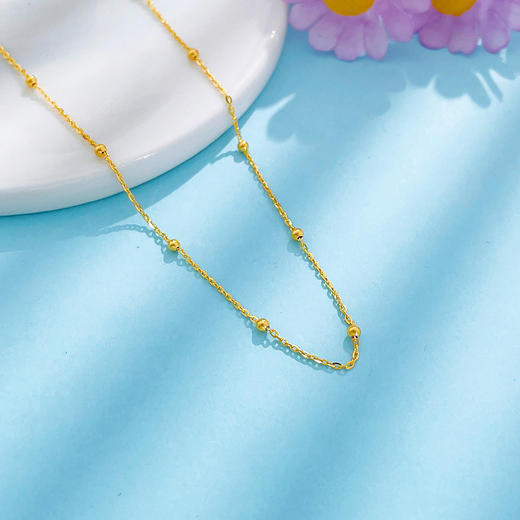 【限时克减150元】足金999 5G黄金满天星锁骨项链光珠间款O字调节项链（面宽约1.8-2.2mm）(AG5GXL00041)预售产品下单后不退款不退货不换货不补差价 商品图1