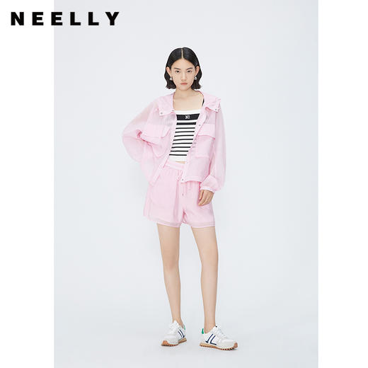 NEELLY纳俪商场同款夏新款时尚套装粉色连帽衬衫外套女多巴胺上衣N25044Z04588 商品图0
