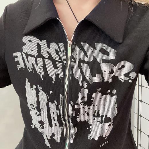 MC翻领大印花拉链短袖小衫50328（黑）夏季252140130321 商品图3